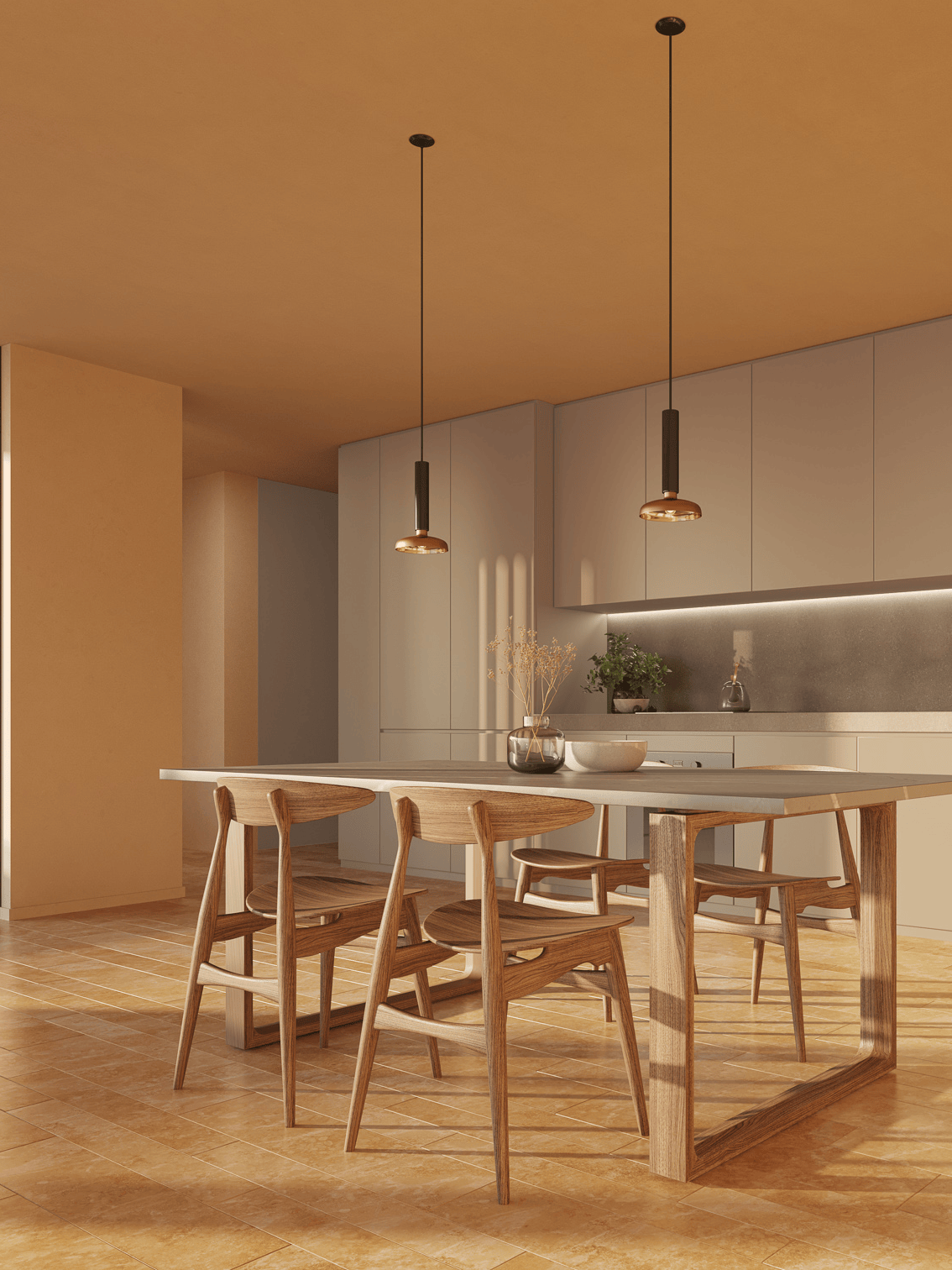Cozinha moderna com madeira e iluminação natural em Palmares.
